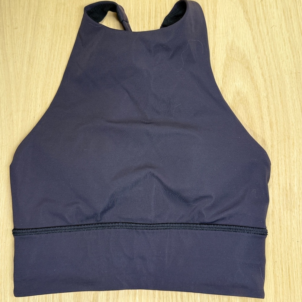 Lululemon Energy High Neck Sport Bra Size 2 Black Strappy Racerback Athletic T